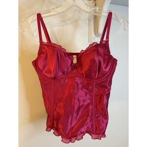 VTG GILLIGAN O'MALLEY Red Silky Corset Top Lettuce Edge 36C L